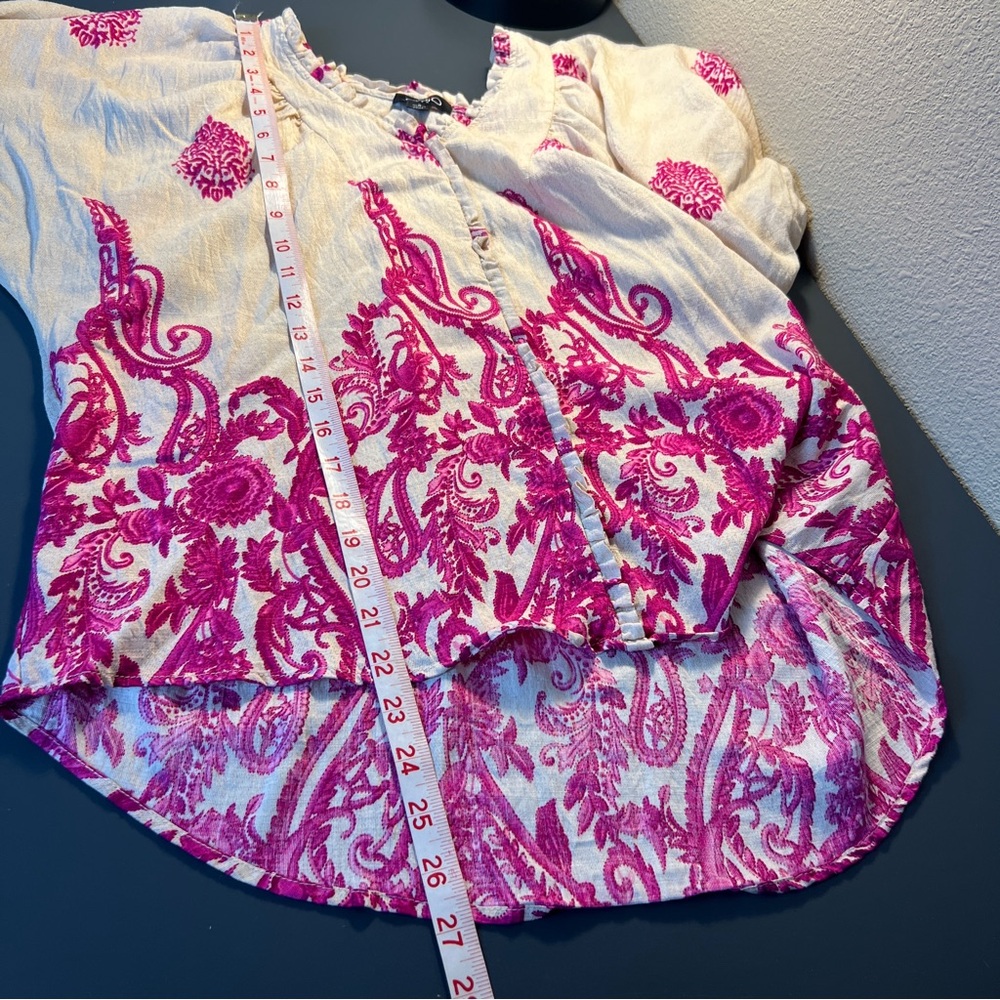 Relaxed Cream and Pink Oversized Short Sleeve Blouse - Picture 5 of 7